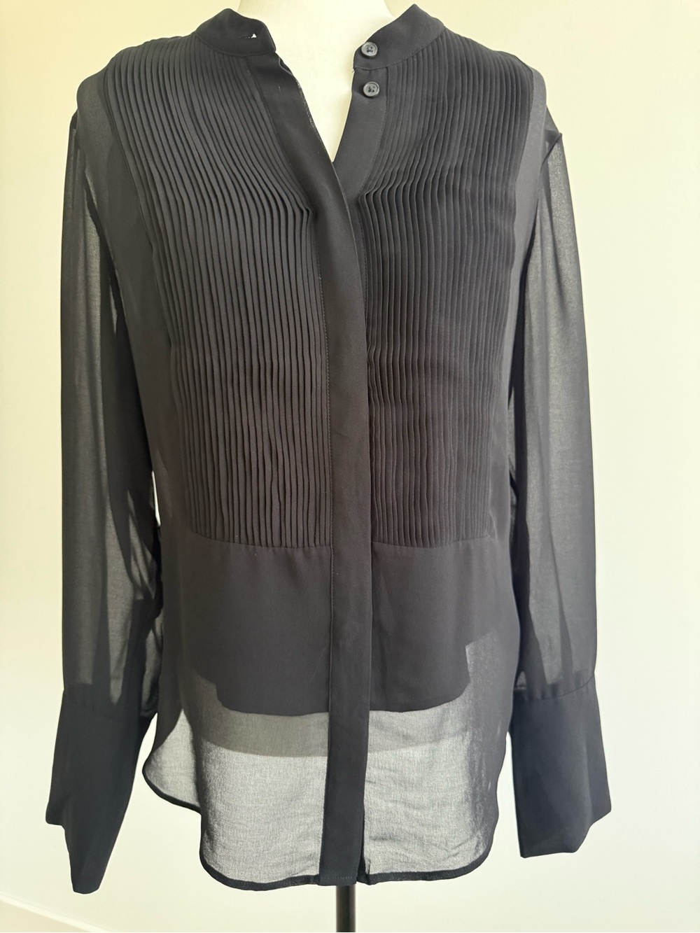 Banana Republic Black Pleated Front Sheer Blouse